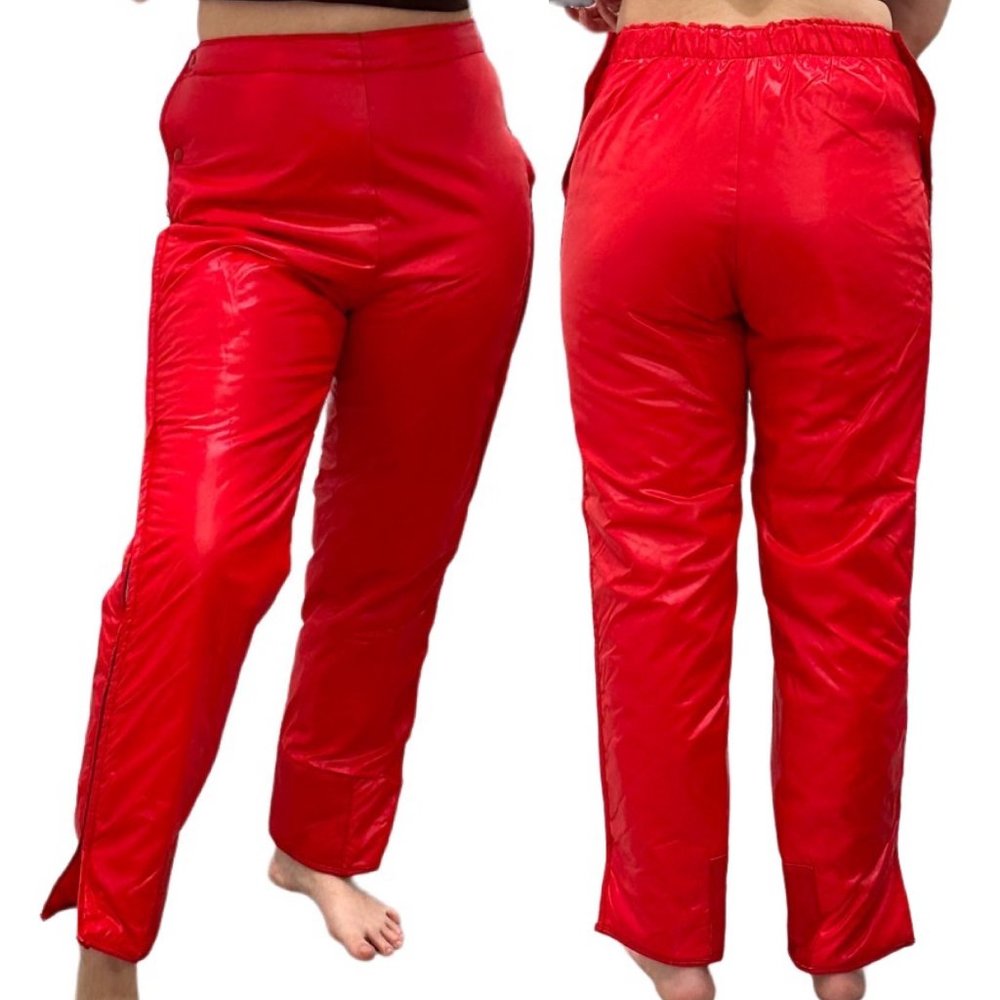 Vintage Sir Jac Nylon Puffer Side Zip Button Pants in Red Unisex Men’s Size M - Picture 3 of 16